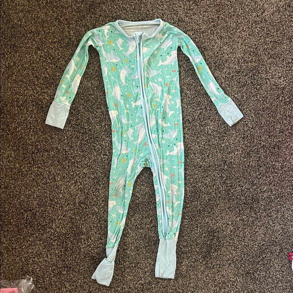 Little Sleepies Mint Green Whale Print Zip One-Piece Footie